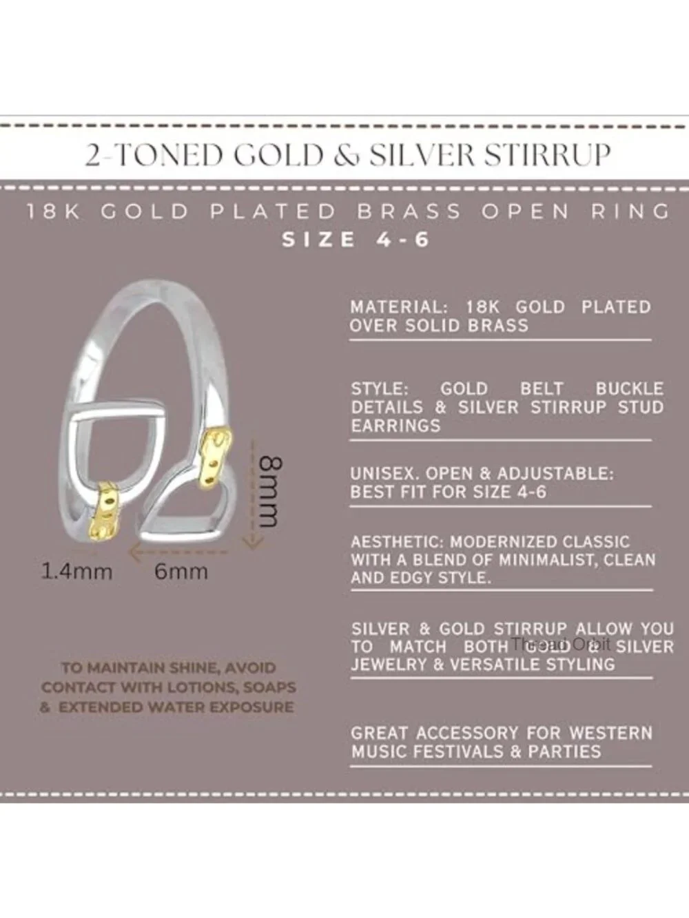 2-Toned Double Stirrup Adjustable Ring 925 Sterling Silver Filled or Brass &